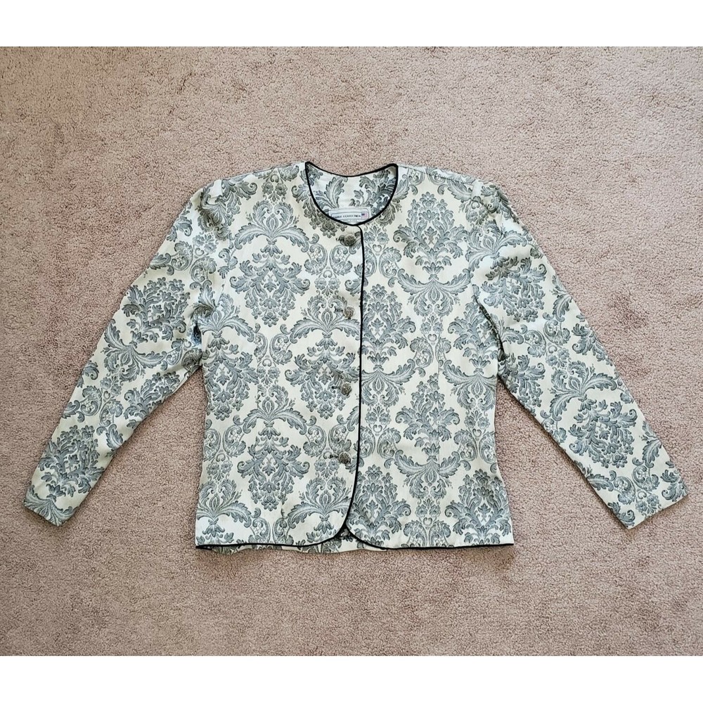 Vintage Pablo Collection Blazer Silver/black Floral Sz P10 U.S.A Made.